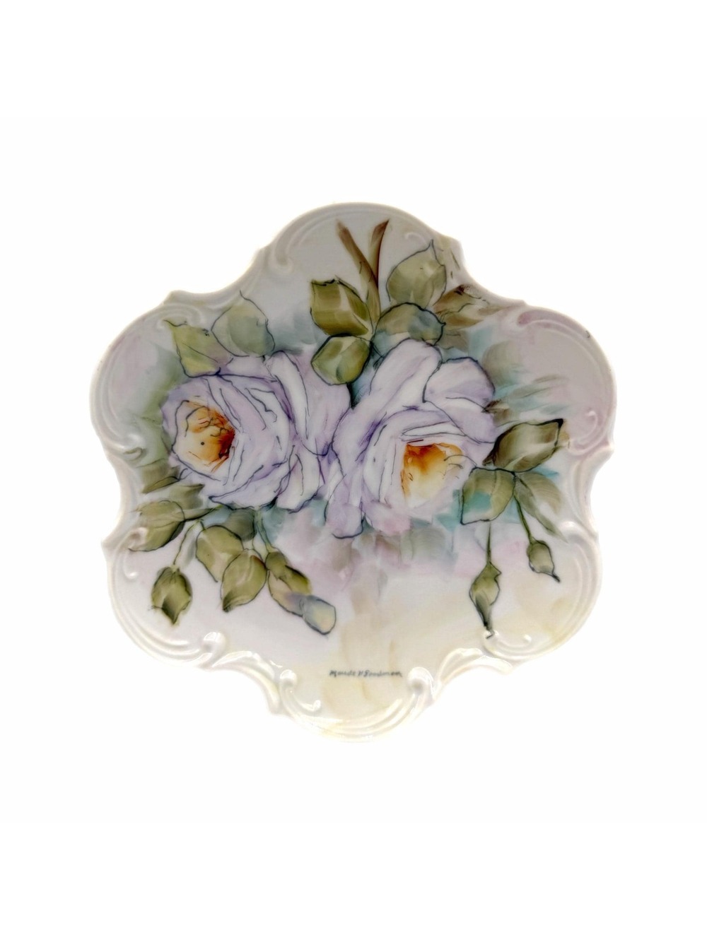 Antique Maude Goodman 8” Scalloped Roses Decorative Hanging Wall Plate